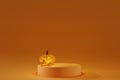 Podium with Halloween pumpkin evils on orange background. 3d render Royalty Free Stock Photo