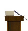 Podium and microphone with business laptop Royalty Free Stock Photo