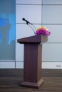 Podium with microphone for speaker presentation Royalty Free Stock Photo