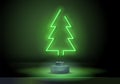 Podium with neon light christmas tree illustration vector. Glowing neon christmas tree sign lgiht with on and off