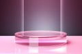 Podium. Neon pink. Abstract background, Futuristic pedestal for product presentation, Display modern. 3D illustration. Generative Royalty Free Stock Photo
