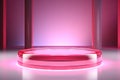 Podium. Neon pink. Abstract background, Futuristic pedestal for product presentation, Display modern. 3D illustration. Generative Royalty Free Stock Photo