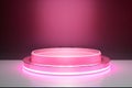 Podium. Neon pink. Abstract background, Futuristic pedestal for product presentation, Display modern. 3D illustration. Generative Royalty Free Stock Photo