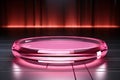 Podium. Neon pink. Abstract background, Futuristic pedestal for product presentation, Display modern. 3D illustration. Generative Royalty Free Stock Photo