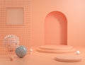 Podium Orange Pastel Scene Background With Frame Blank Space And Marble Ball 3d Render