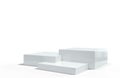 Podium pedestal background, display stand or stage platform background, 3d render. Realistic minimal white studio podium or