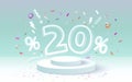 Podium percentage 20 gift, discount banner offer. Vector illustration