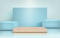 Podium for product presentation in pastel blue color, mock up for design. Pillar stand scenes, vector illustration in
