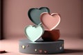 podium for products with hearts, Valentine\'s Day concept, 3D rendering, panoramic mock-up. Generative AI