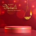 Podium round stage style, for Diwali, Deepavali or Dipavali, the indian festival of lights with Diya lamp, fire lighting and orien Royalty Free Stock Photo