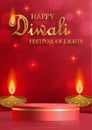 Podium round stage style, for Diwali, Deepavali or Dipavali, the indian festival of lights with Diya lamp, fire lighting and orien Royalty Free Stock Photo