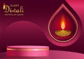 Podium round stage style, for Diwali, Deepavali or Dipavali, the indian festival of lights with Diya lamp, fire lighting and orien Royalty Free Stock Photo