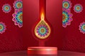 Podium round stage style, for Diwali, Deepavali or Dipavali, the indian festival of lights with Diya lamp, fire lighting and orien Royalty Free Stock Photo