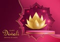 Podium round stage style, for Diwali, Deepavali or Dipavali, the indian festival of lights with Diya lamp, fire lighting and orien Royalty Free Stock Photo