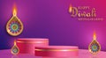 Podium round stage style, for Diwali, Deepavali or Dipavali, the indian festival of lights with Diya lamp, fire lighting and orien Royalty Free Stock Photo