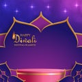 Podium round stage style, for Diwali, Deepavali or Dipavali, the indian festival of lights with Diya lamp, fire lighting and orien Royalty Free Stock Photo