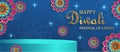Podium round stage style, for Diwali, Deepavali or Dipavali, the indian festival of lights with Diya lamp, fire lighting and orien Royalty Free Stock Photo