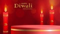 Podium round stage style, for Diwali, Deepavali or Dipavali, the indian festival of lights with Diya lamp, fire lighting and orien Royalty Free Stock Photo