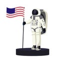 Podium with spacesuit of astronaut holding flag of America Royalty Free Stock Photo