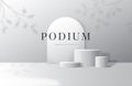 Podium stand, 3d white studio stage for product presentation. Minimal platform, pedestal and ach frame, cylinder display