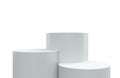 Podium stands background, product display platform, realistic 3D stage stand background. White minumal round pillar