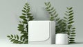 Podium template with foliage drop shadow for product. Beauty mockup with empty tray presentation. Generative AI