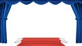 Podium Under Blue Theater Curtain Vector. Ceremony Award. Presentation. Pedestal For Winners. Isolated Illustration