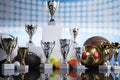 Podium, Winner trophy, Sport equipment and balls