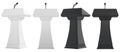 Podiums with microphones, white and black, side and front views. 3D rendering Royalty Free Stock Photo