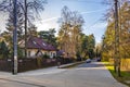 Podkowa Lesna, Mazovia / Poland - 2020/04/12: Despite sunny Easter afternoon streets of luxury villa-type residential suburban off