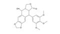 podofilox molecule, structural chemical formula, ball-and-stick model, isolated image non-alkaloid toxin lignin