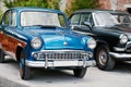 Podol, Ukraine - May 19, 2016: Classic soviet retro city car MZMA Moskvitch 407 and GAZ M 21 Volga