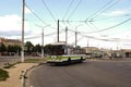 Trolley bus in the reversal ring close to Podolsk railway station in Moscow region of Russia.