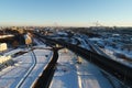 Podolsk traffic roads on winter sunny morning