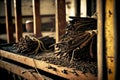 pods of dried vanilla beans in production