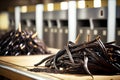 pods of dried vanilla beans in production