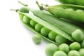 Pods with fresh green peas on white background, closeup Royalty Free Stock Photo