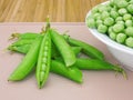 Pods sweet green peas and fresh beans