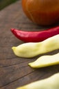 pods of white beans, red chilli pepper and onion Royalty Free Stock Photo