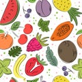 Hand drawn seamless pattern with colorful fruits. Royalty Free Stock Photo