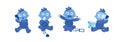 Set of blue toddlers on white. Baby using technology. Child with the Internet and smartphone adiction problems, Vector Illustratio
