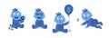 Set of little blue toddlers on white. Baby and Money. Wealthy Child. Dollars on eyes and on the balloon. Vector Illustration Royalty Free Stock Photo