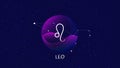 Vector image representing night, starry sky with leo zodiac constellation behind glass sphere with encapsulated leo sign and const