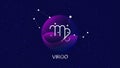 Vector image representing night, starry sky with virgo zodiac constellation behind glass sphere with encapsulated virgo sign and c