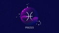 Vector image representing night, starry sky with pisces zodiac constellation behind glass sphere with encapsulated pisces sign and