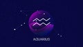 Vector image representing night, starry sky with aquarius zodiac constellation behind glass sphere with encapsulated aquarius sign