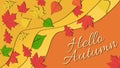 Podstawowe RGBSimple flat design illustration in warm color tones of colorful autumn leaves with hello autumn caption Royalty Free Stock Photo