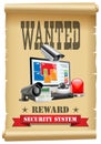 Security wanted concept - cctv camera and DVR as modern protection system  -  arrest warrant poster with security devices Royalty Free Stock Photo