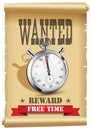 Time wanted - free time as reward concept  - poster with stopwatch on  arrest warrant - wild west western Royalty Free Stock Photo