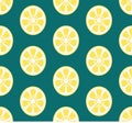 Pattern with lemon slices in green background